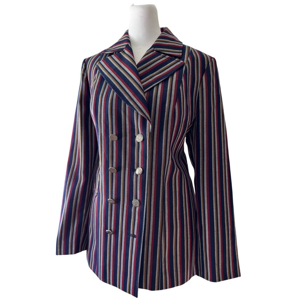 Vintage ‘70s Pure New Wool Striped Coin Button Double Breasted Blazer